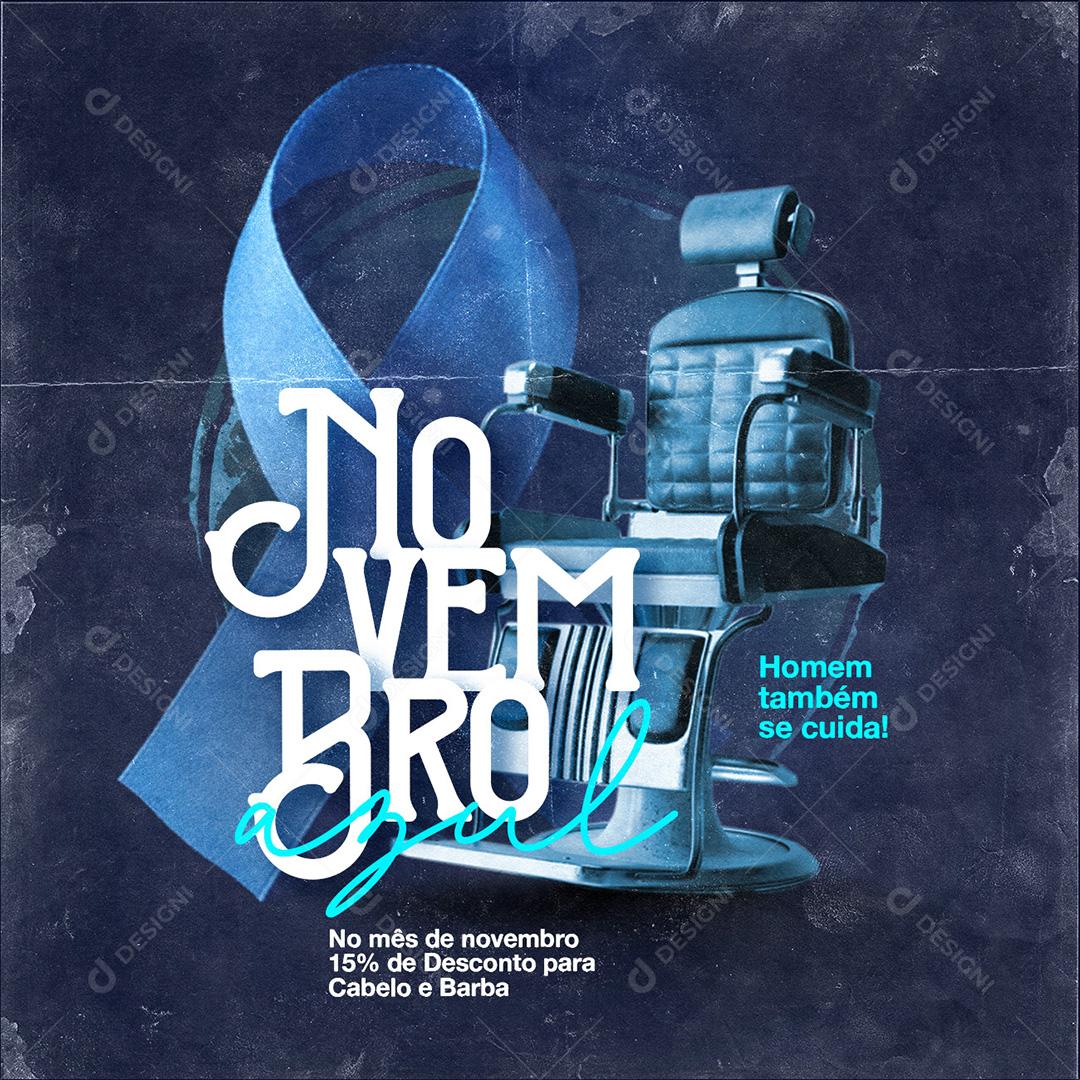 Post Barbearia Novembro Azul Social Media PSD Editável