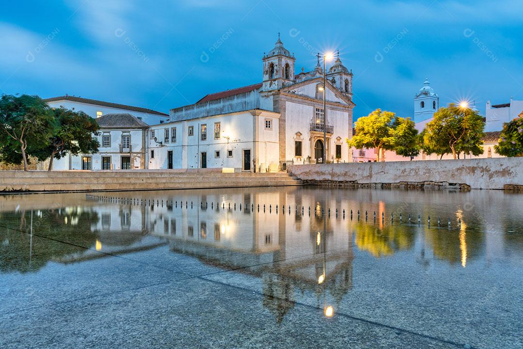 Foto Vista Praça Principal Lagos Portugal Igreja Santa Maria Água Imagem JPG