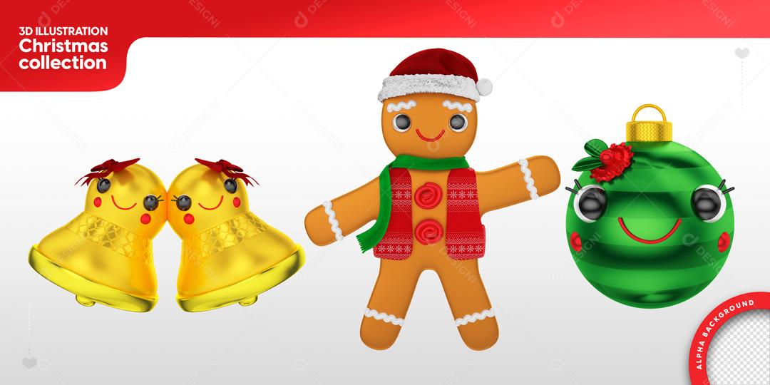Elementos 3D Para Composição Boneco de Natal PSD Editável