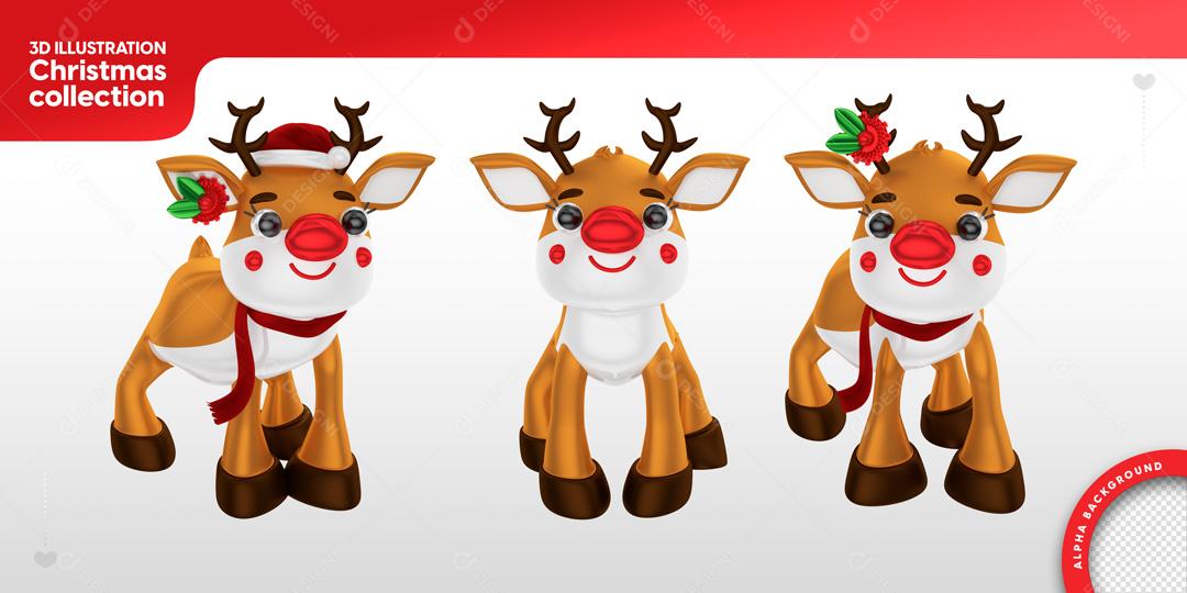 Elementos 3D Para Composição Alce de Natal PSD Editável