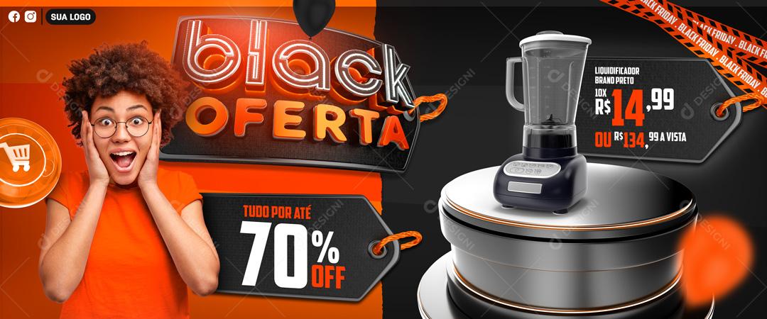 Black Oferta Produtos Em Até 70% De Desconto Social Media PSD Editável