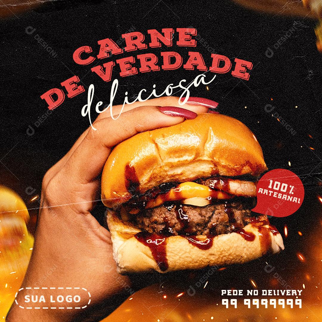 Carne de Verdade Deliciosa Melhor Burger Social Media PSD Estável