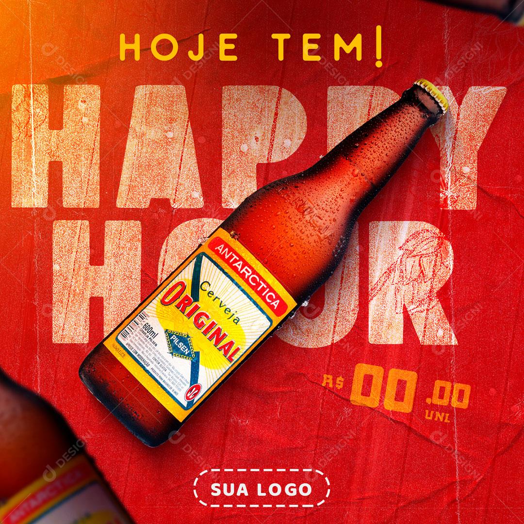 Social Media Distribuidora Hoje Tem Happy Hour Cerveja PSD Editável