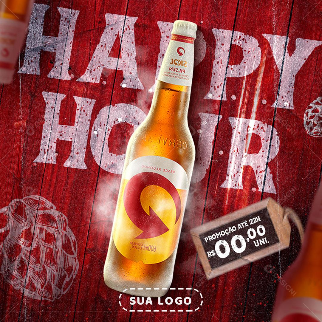 Social Media Distribuidora Happy Hour Cerveja Skol PSD Editável