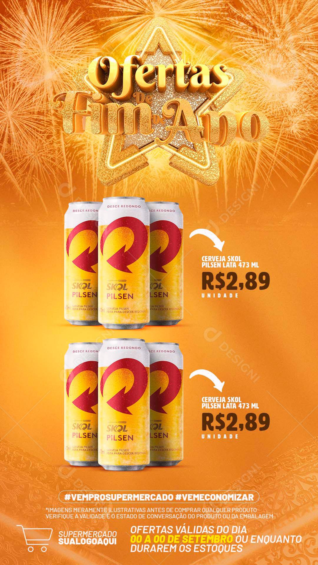 Post Story Bebidas Ofertas de Fim de Ano Cervejas Produtos Skol Social Media PSD Editável