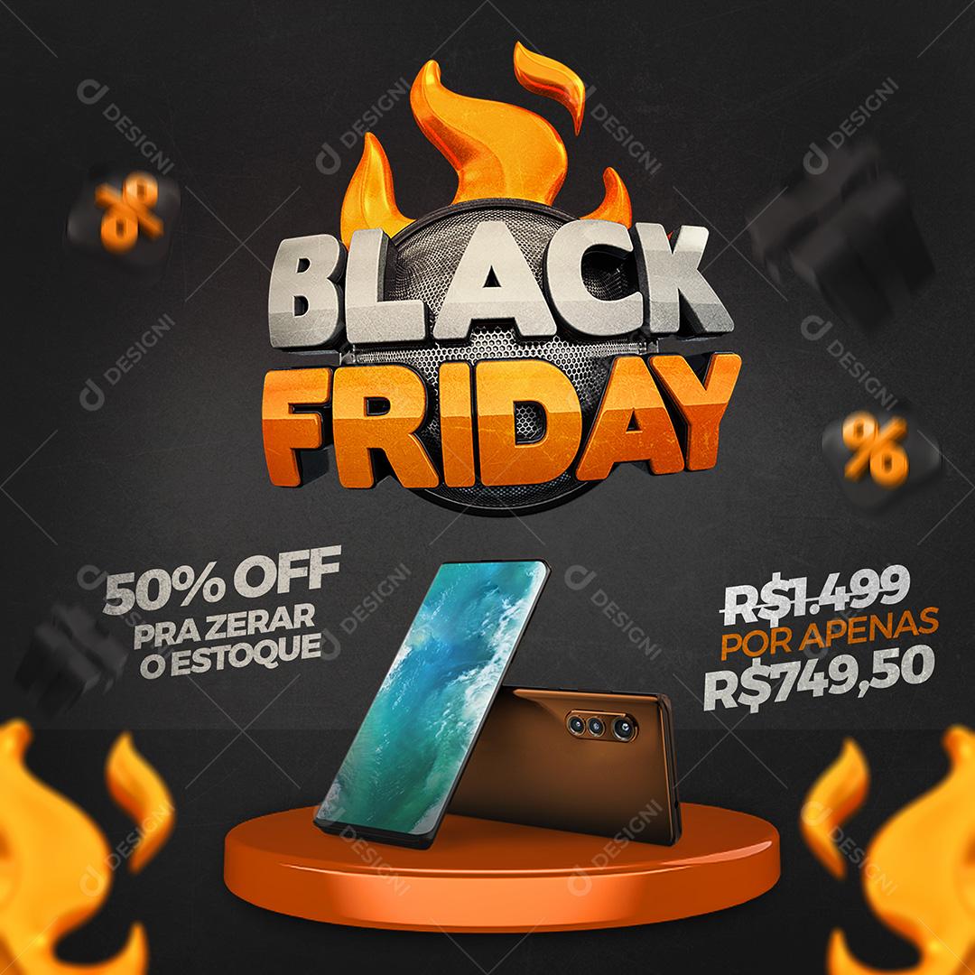 Black Friday Smartphone 50% OFF Promoção Social Media PSD Editável