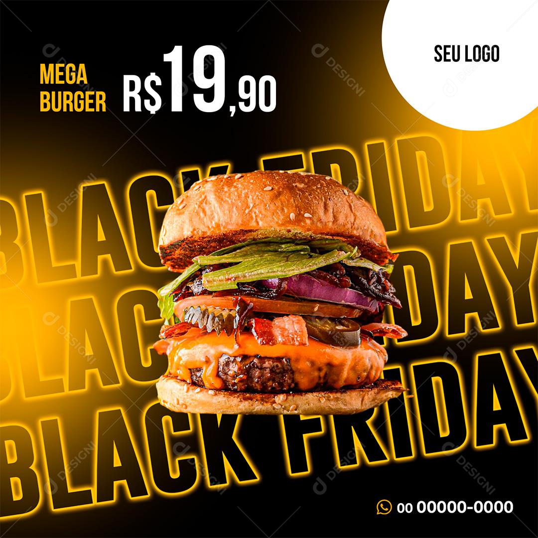 Hamburger Mega Burger Black Friday Social Media Editable PSD