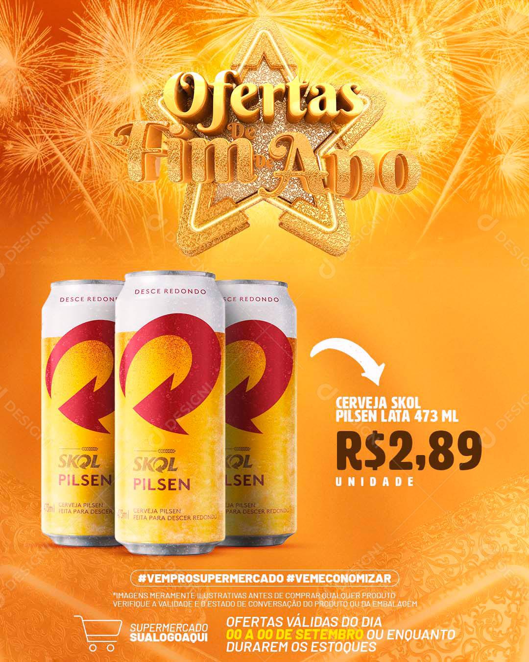 Social Media Bebida Ofertas de Fim de Ano Cervejas Skol Produtos PSD Editável