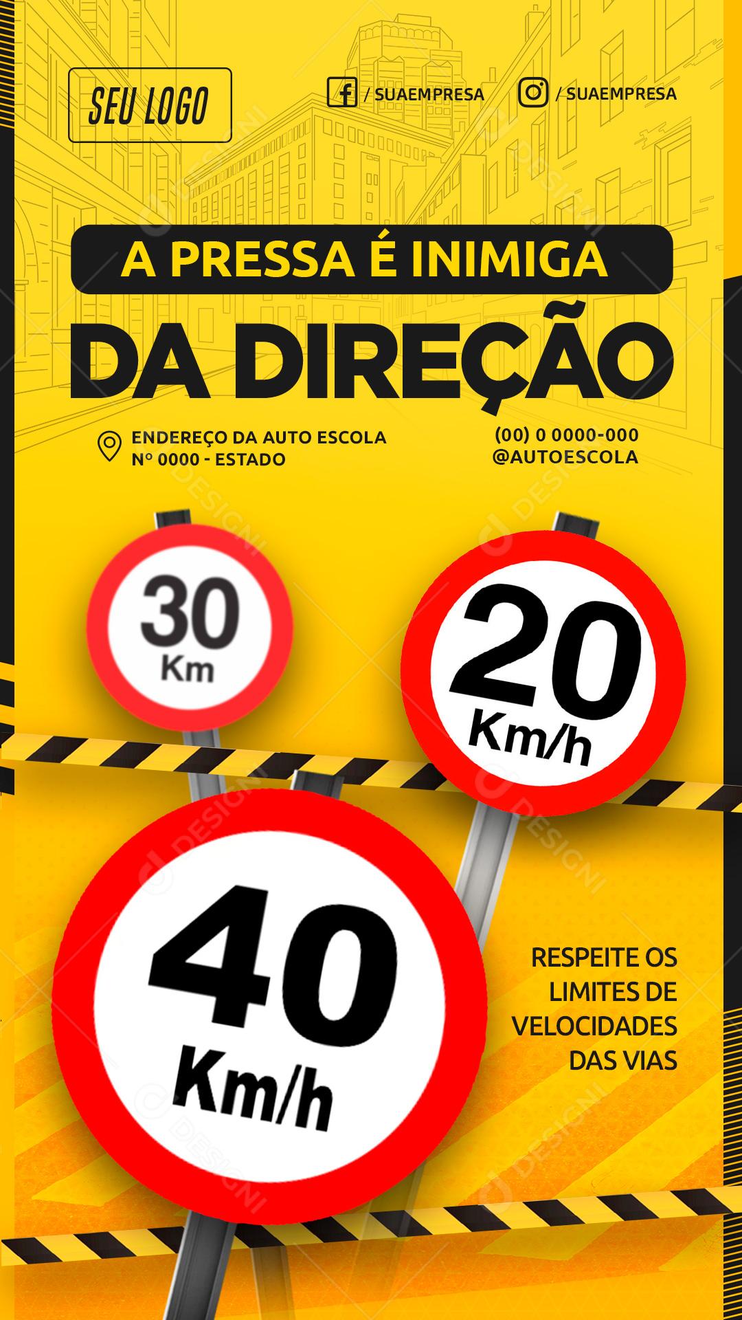 A Pressa é Inimiga Da Direção Auto Escola Social Media PSD Editável