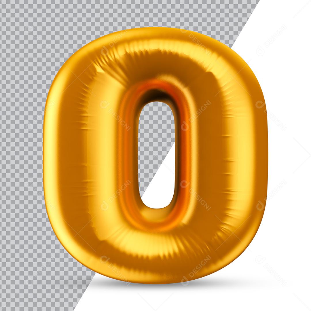 Número 0 Balão Dourado Elemento 3D Para Composição PNG