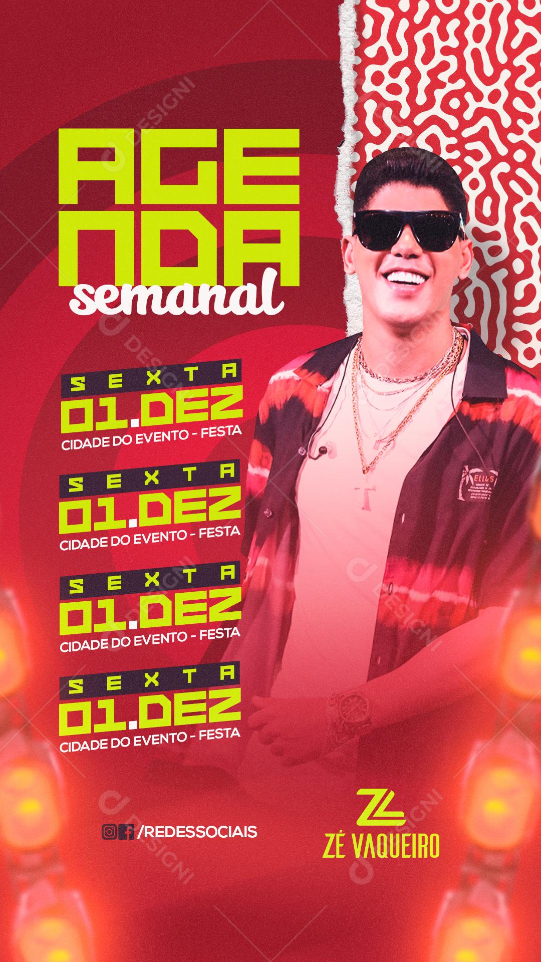 Feed Flyer Agenda Semanal Zé Vaqueiro Social Media PSD Editável