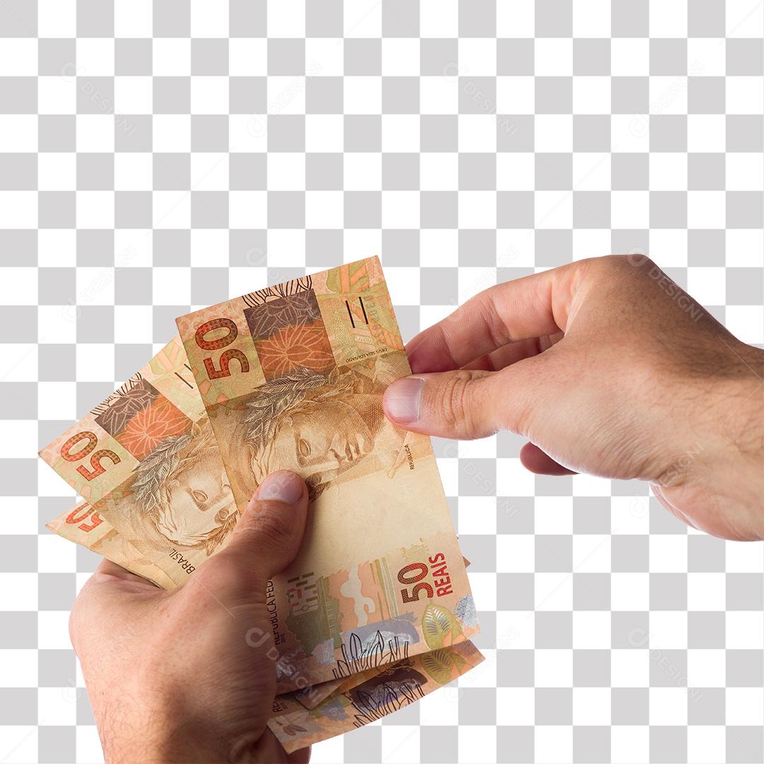 Homem Contando Dinheiro Notas de 50 Reais PNG Transparente Sem Fundo