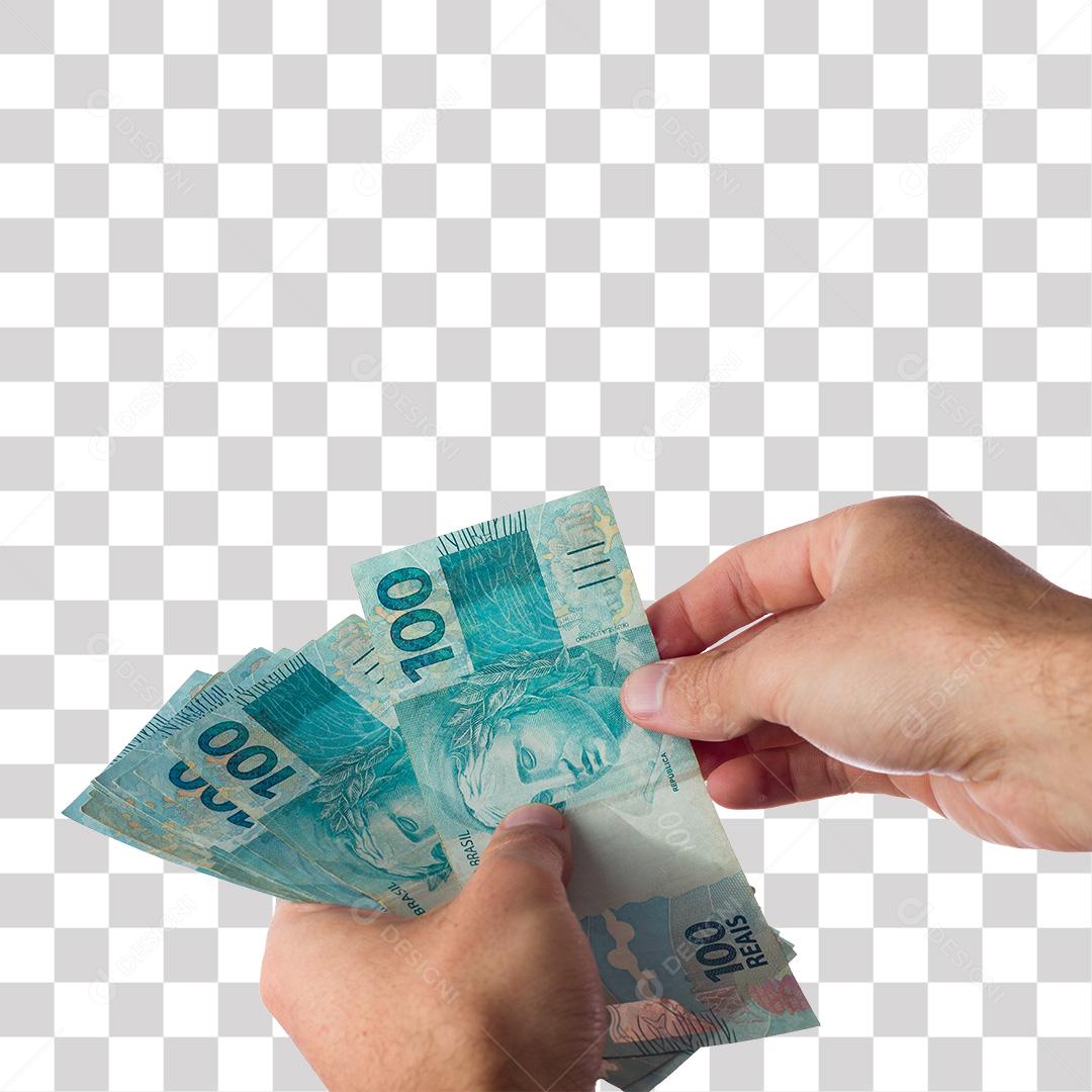 Pessoa Segurando Notas de 100 Reais PNG Transparente Sem Fundo