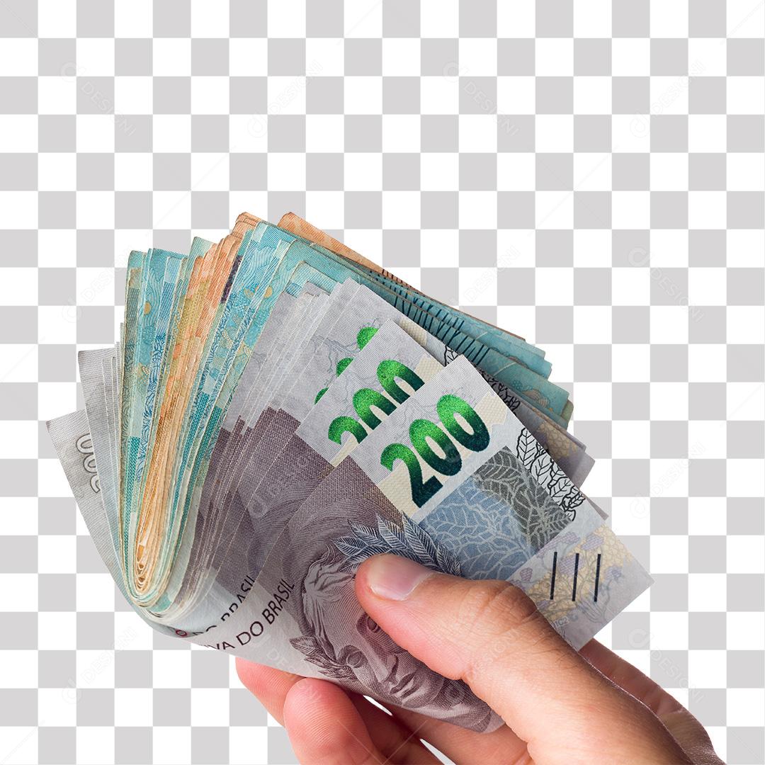 Mao Segurando Varias Notas de Reais PNG Transparente Sem Fundo