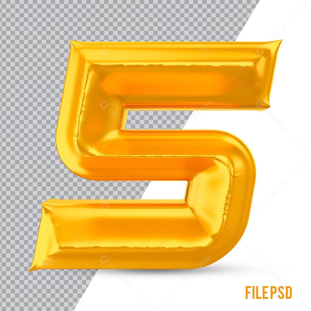 Número 5 Dourado Elemento 3D Para Composição PSD