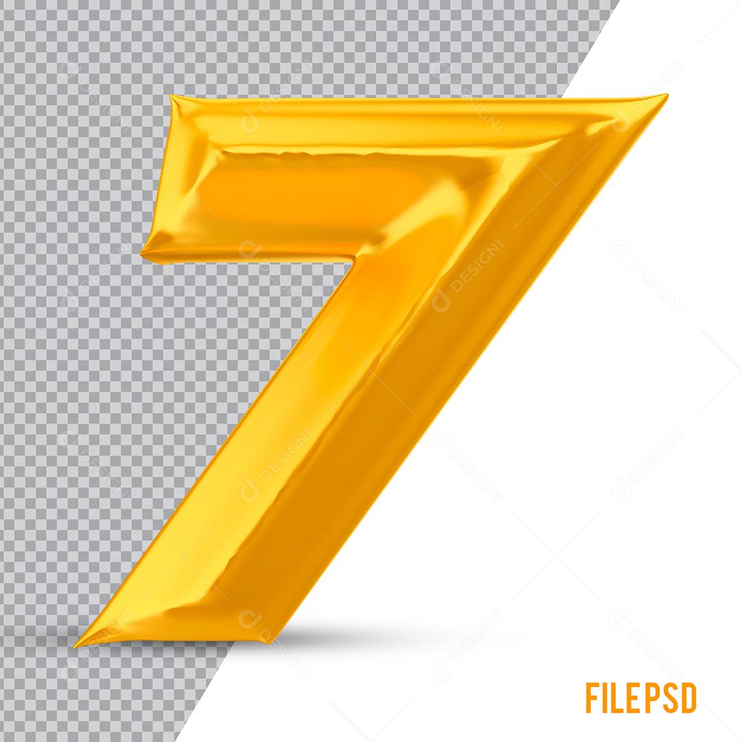 Número 7 Dourado Elemento 3D Para Composição PSD