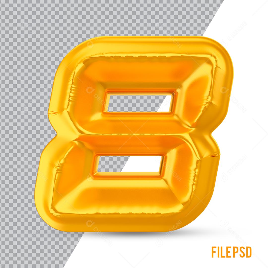 Número 8 Dourado Elemento 3D Para Composição PSD