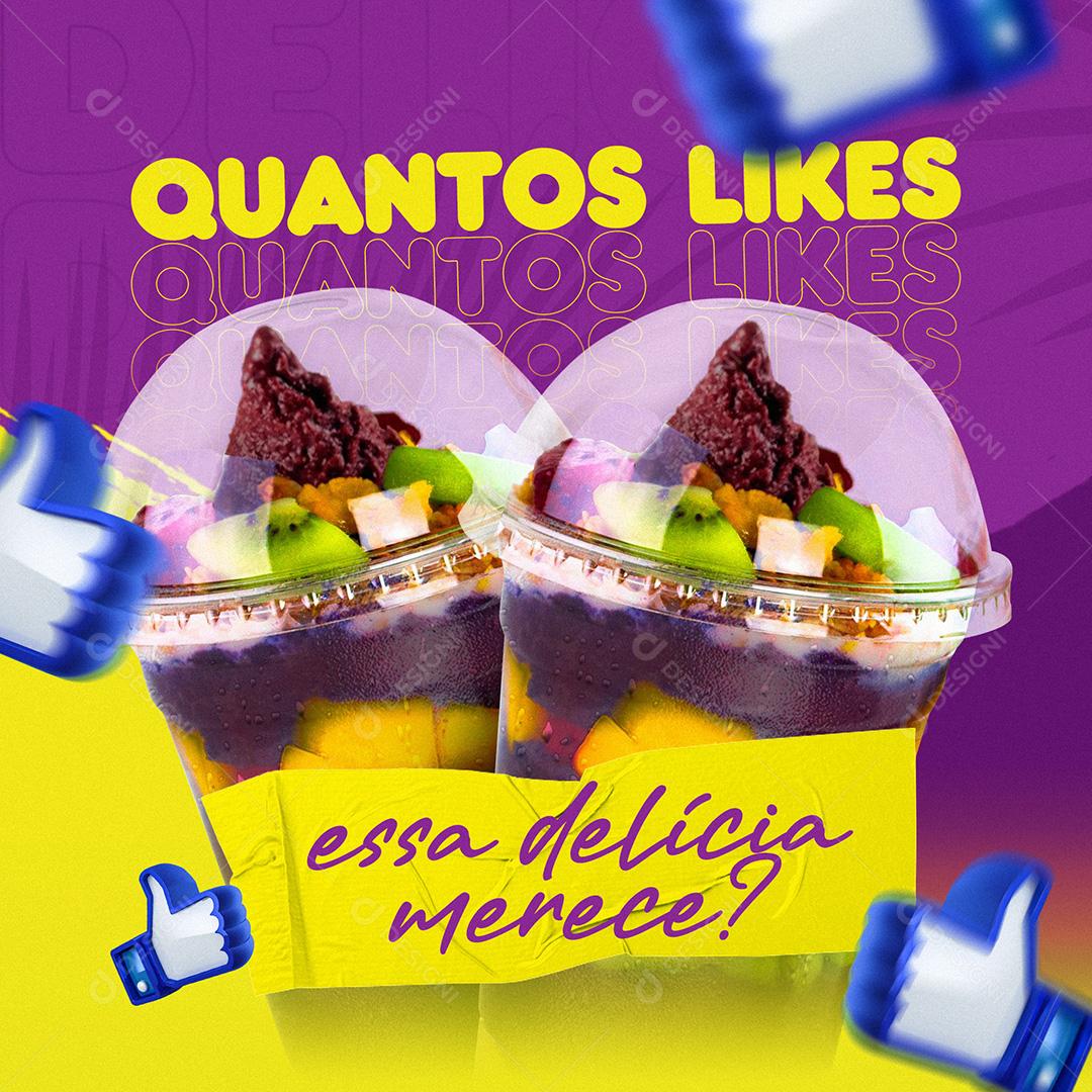 Post Açaí Quantos Likes Social Media PSD Editável