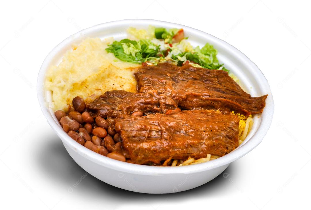 Marmita Com Arroz  Feijão Carne e Salada Imagem JPG
