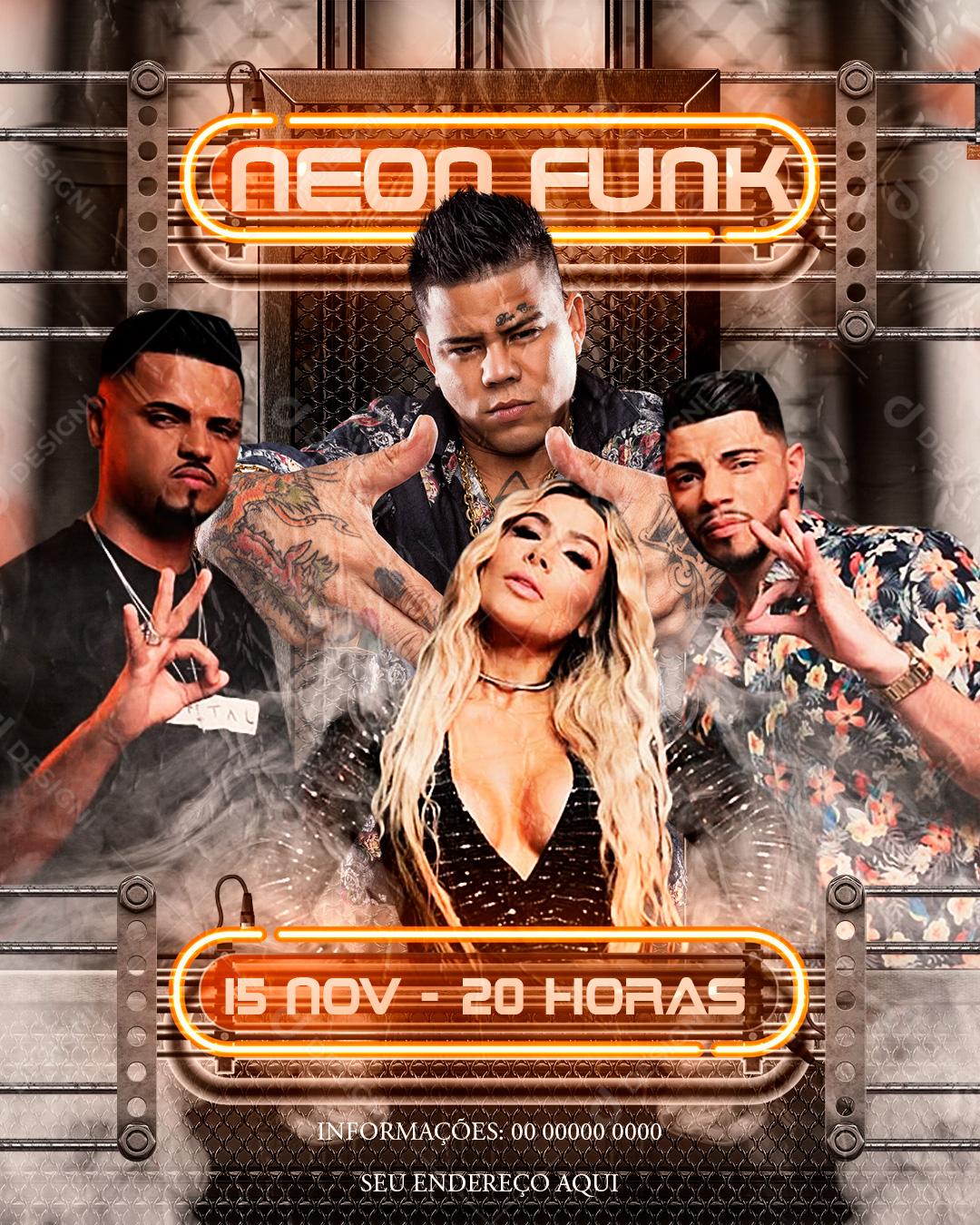 Feed Flayer Neon Funk show Social Media PSD Editável