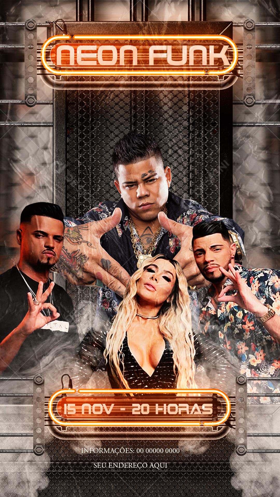 Feed Flyer Neon Funk show Social Media PSD Editável