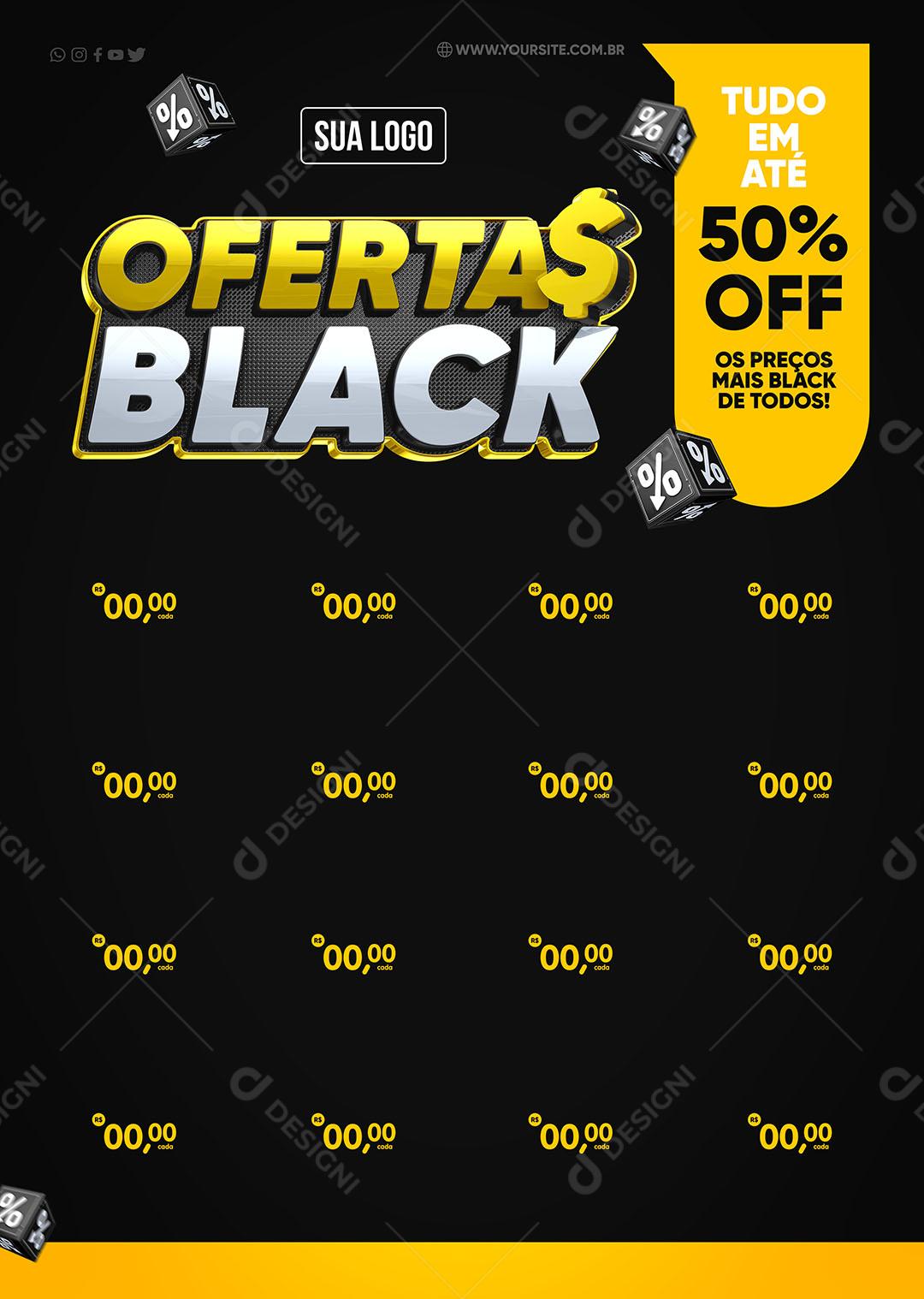 Template Encarte Ofertas Black com ate 50% de Desconto Social Media PSD Editável