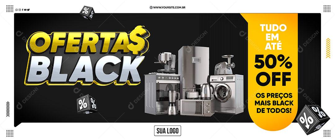 Social Media Banner Ofertas Black Com Até 50% Off PSD Editável