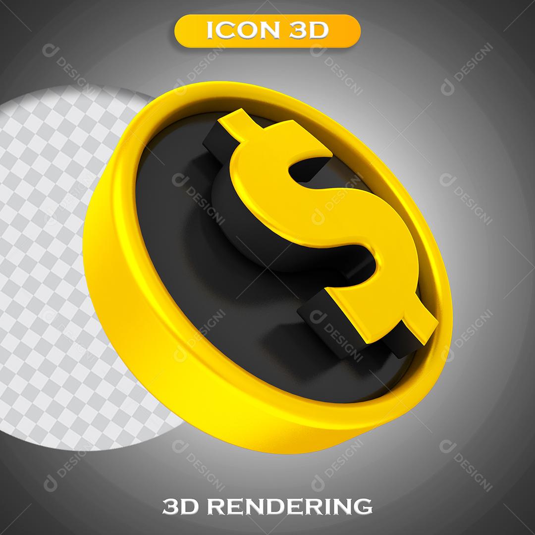 Ícone Cifrão Dolar Elemento 3D Para Composição PNG Transparente Sem Fundo