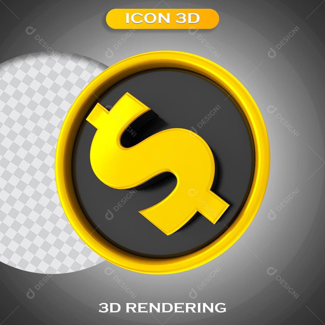 Ícone Cifrão Dolar Elemento 3D Para Composição PNG Transparente Sem Fundo