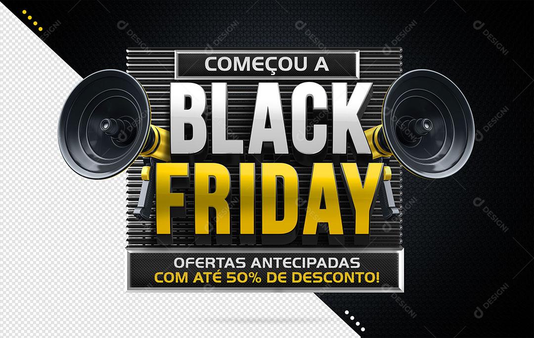 Começou a Black Friday Selo 3D Para Composição PSD Editável