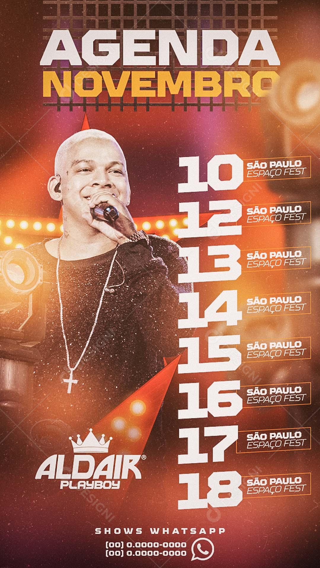 Social Media Flyer Agenda Novembro Artista Cantor Aldair  PlayBoy PSD Editável