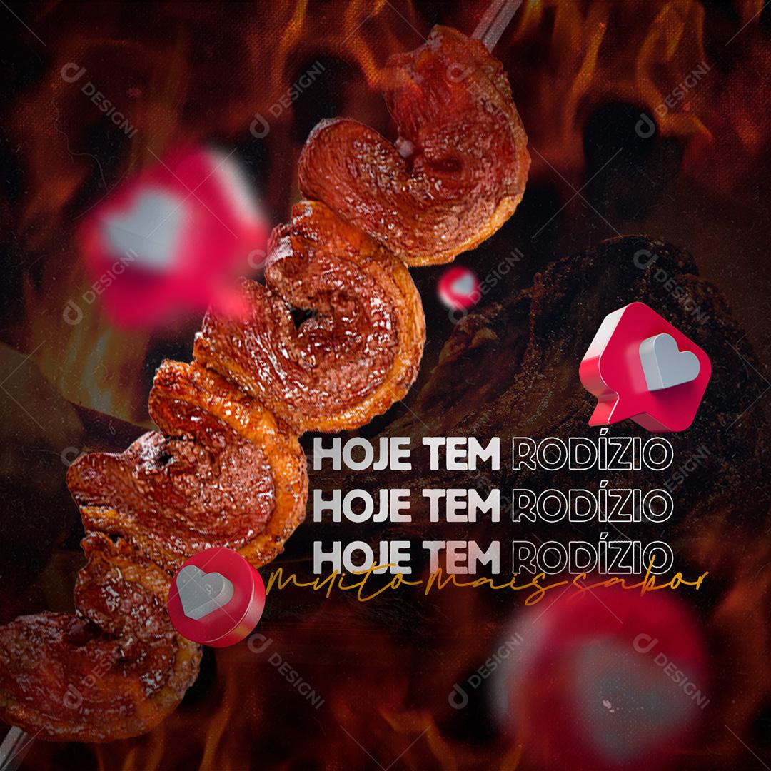 Post Churrascaria Hoje Tem Rodízio Social Media PSD Editável