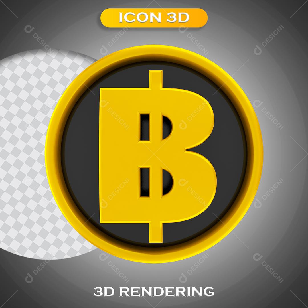 Ícone Moeda Bitcoin Com Bordas Amarela Elemento 3D Para Composição PNG Transparente