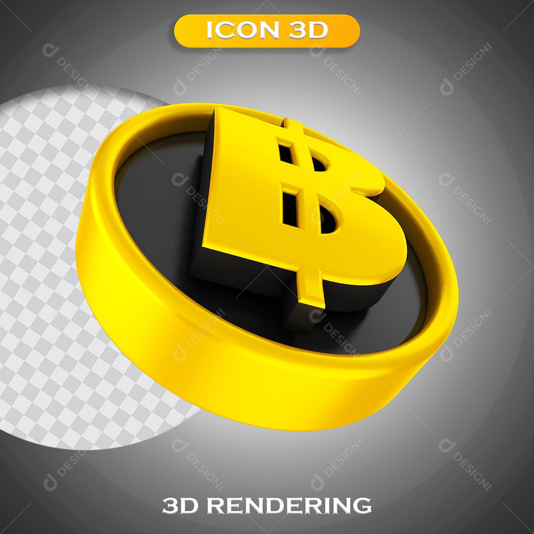 Ícone Moeda Bitcoin Com Bordas Amarela Elemento 3D Para Composição PNG Transparente