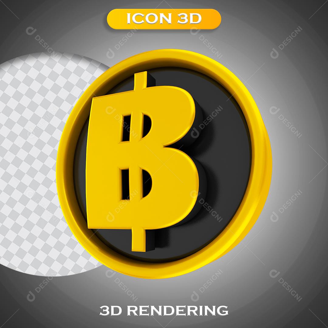 Ícone Moeda Bitcoin Com Bordas Amarela Elemento 3D Para Composição PNG Transparente