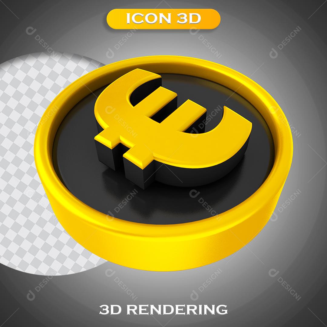 Ícone Moeda Bitcoin Com Bordas Amarela Elemento 3D Para Composição PNG Transparente