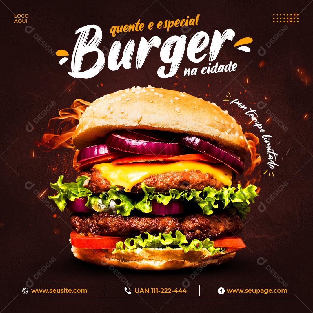 Hamburgueria Social Media Quente Especial Burge Lanchonete PSD Editável