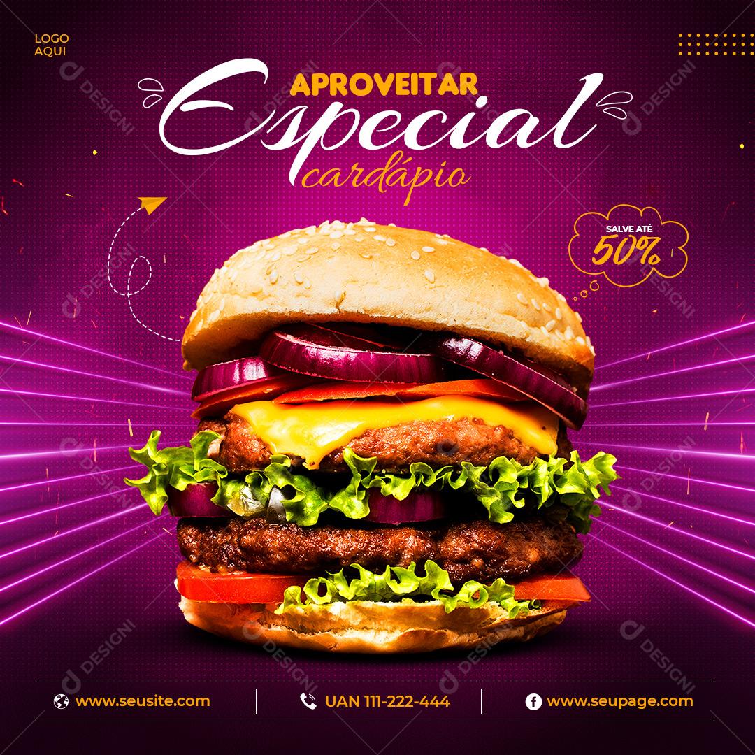 Social Media Hambúrguer Aproveitar Cardápio Especial PSD Editável