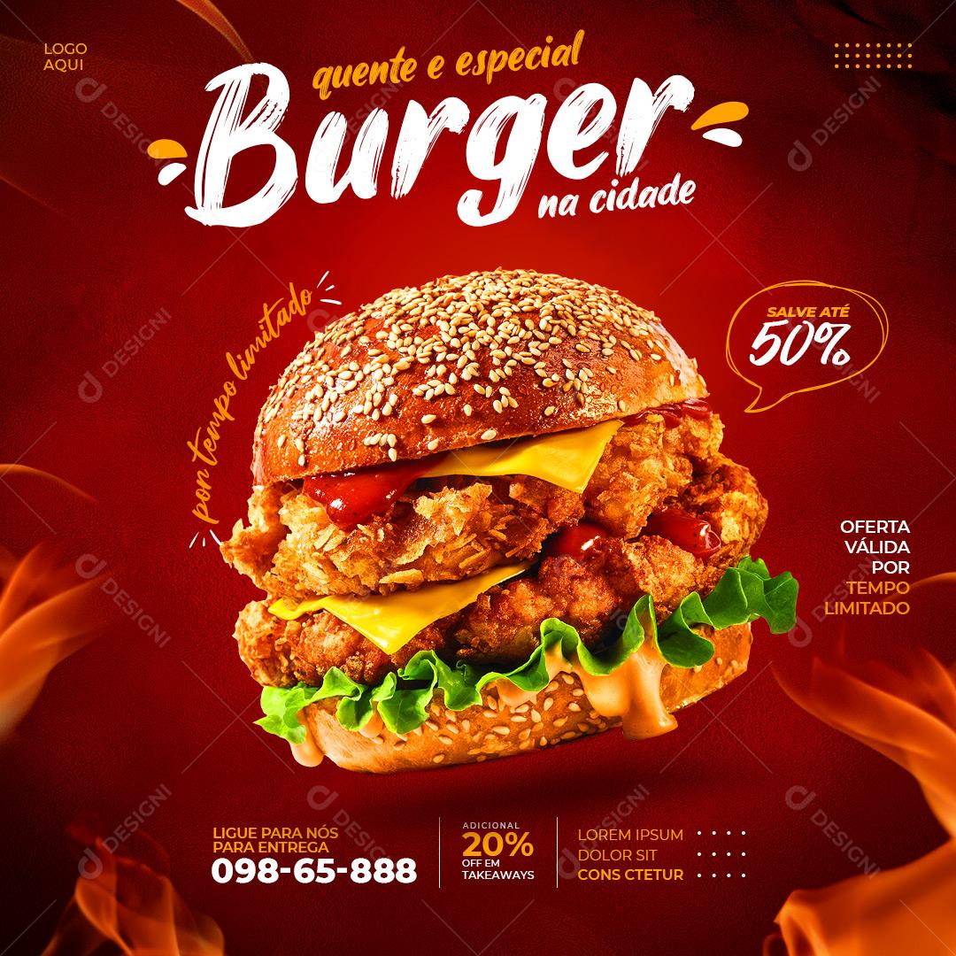Social Media Hamburgueria Quente E Especial PSD Editável