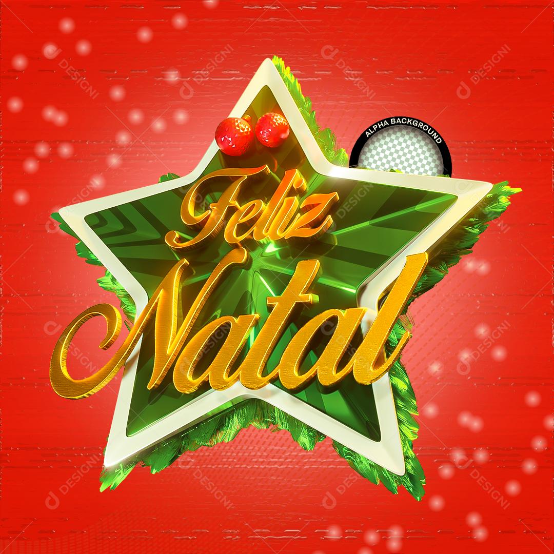 Selo 3D Estrela De Natal Feliz Natal PSD Editável