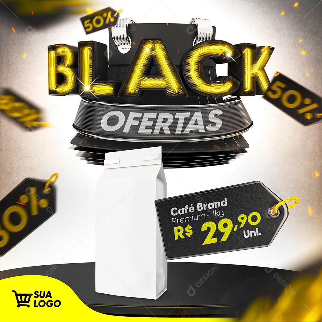 Social Media 50% Black Oferta Produto Supermercado PSD Editável