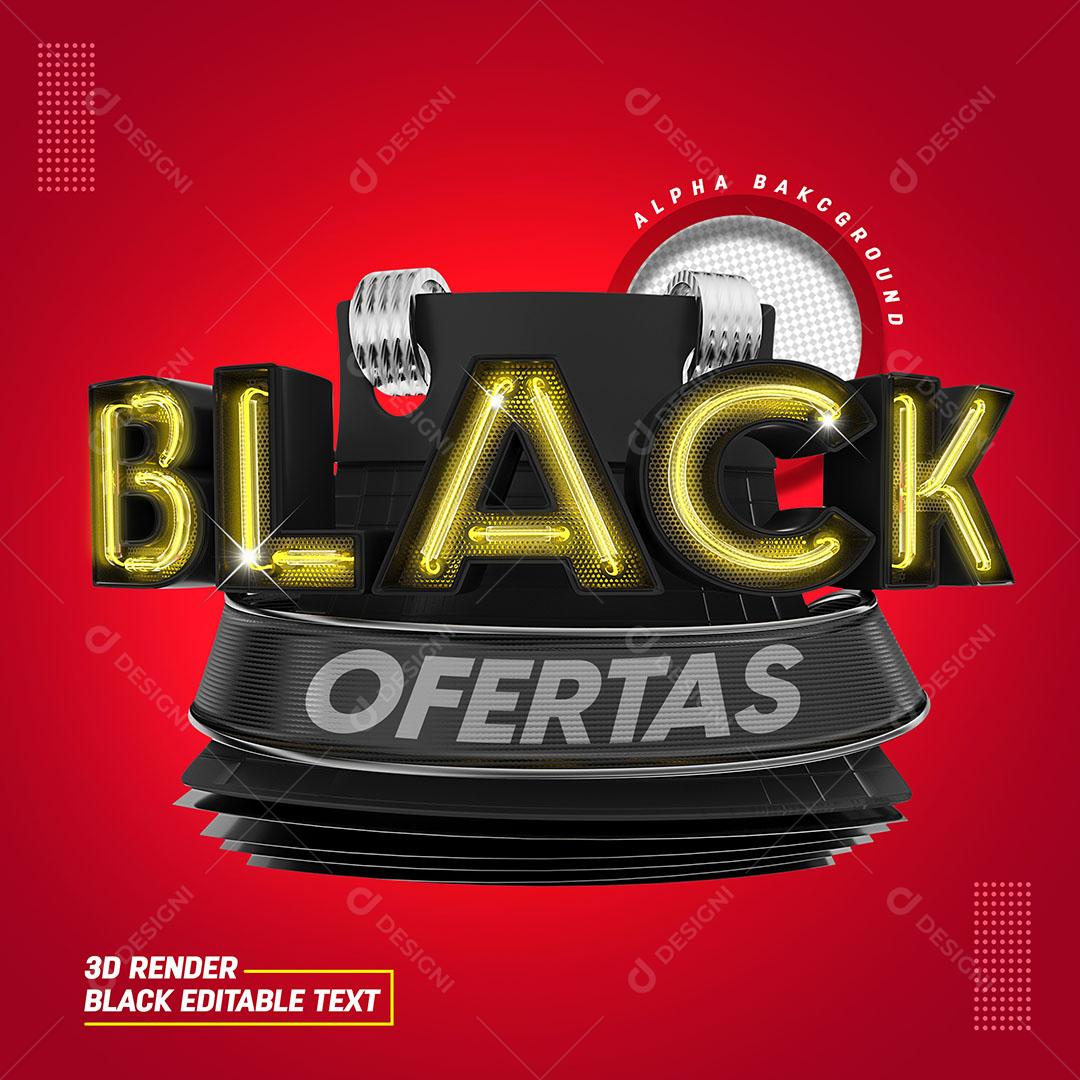 Selo 3D Black Ofertas Isolado em Fundo Vermelho Para Composição PSD Editável