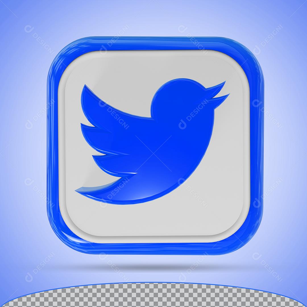 Ícone Twitter Azul Elemento 3D Para Composição PSD