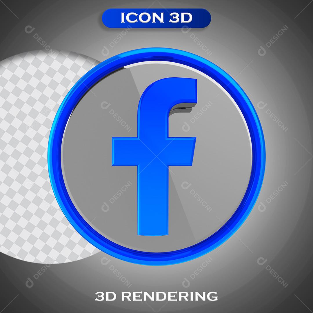ícone Facebook Elemento 3D Para Composição Azul Redes Socias PSD