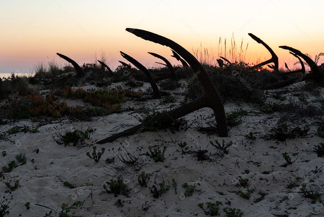 Foto Velhas Âncoras Areia Praia Barril Tavira Algarve Imagem JPG