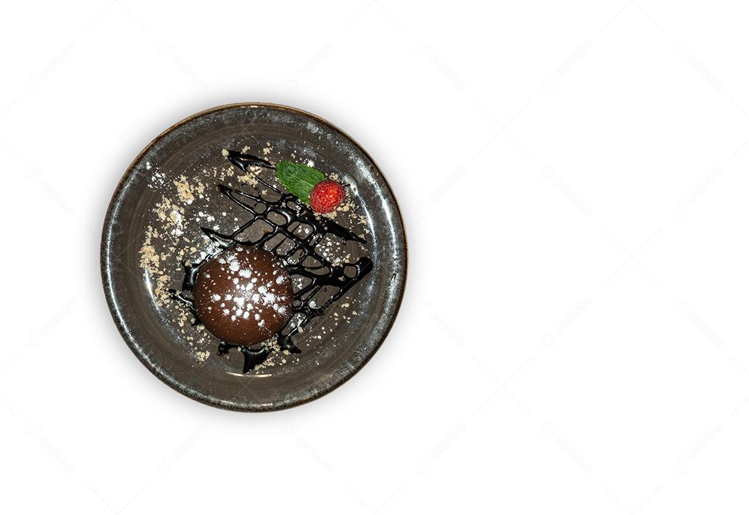 Foto Coulant Chocolate Morango Fundo Branco Imagem JPG