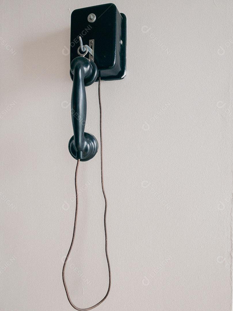 Foto Telefone Vintage Preto Pendurado Parede Imagem JPG