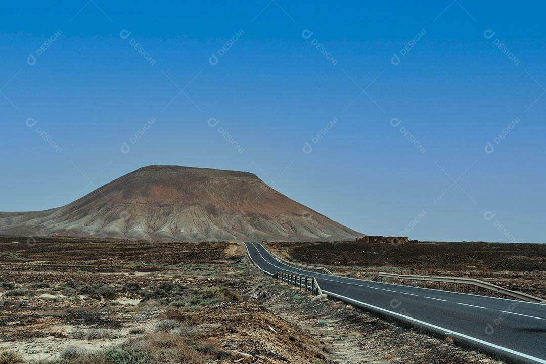 Foto Estrada Reta Vulcão Fundo Fuerteventura Ilhas Canárias Espanha Imagem JPG