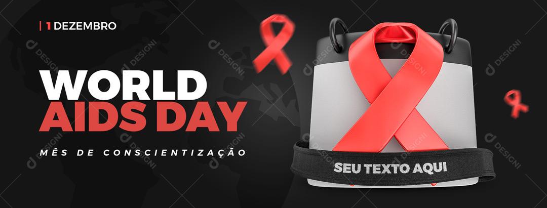 Selo 3D Para Composição Agenda Com Fita Vermelha Dia mundial da aids PSD Editável