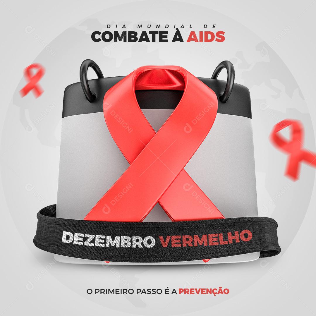 3D Stamp Composition Agenda With Red Ribbon World AIDS Day Editable PSD